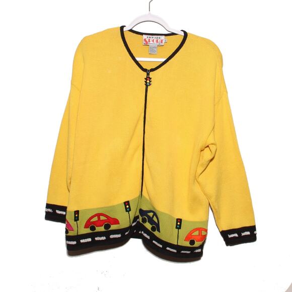 Vintage Richard Sport Stoplight & Car Cardigan Sweater Size Large - Picture 1 of 6